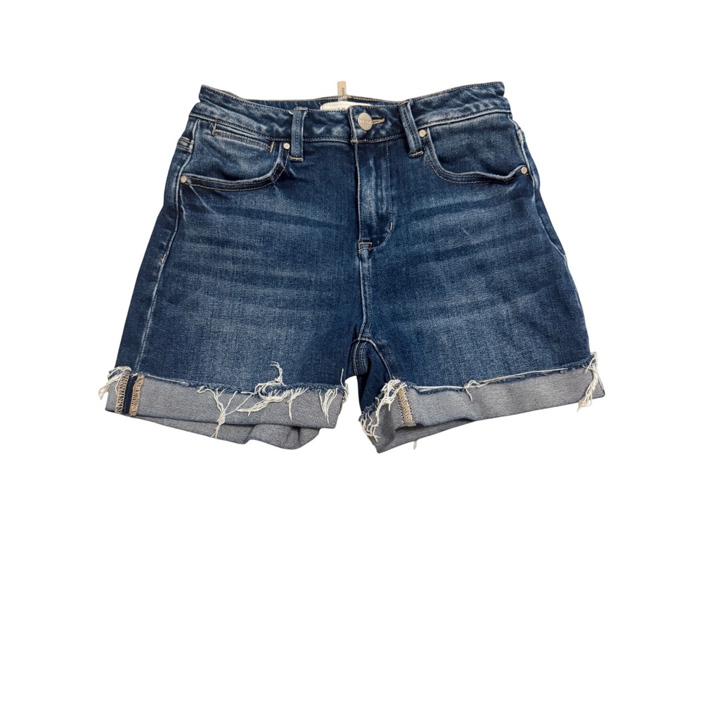 Risen Distressed Shorts Juniors Small Blue Excellent Cuffed Raw Hem High Rise